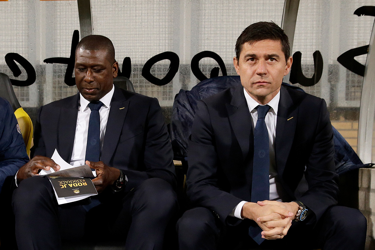 (L-R) assistant trainer Regillio Vrede of Roda jc, coach Darije Kalezic of Roda JC