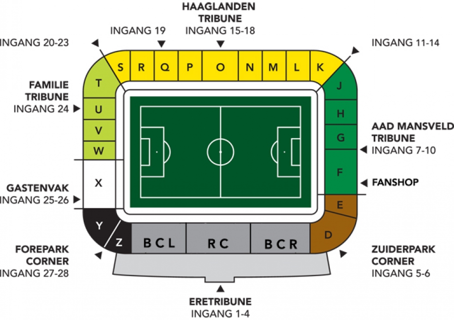 Vakken A, C, D, F, G, H, M, O, P, Q, R, T, U, V uitverkocht voor ADO DH - Ajax!