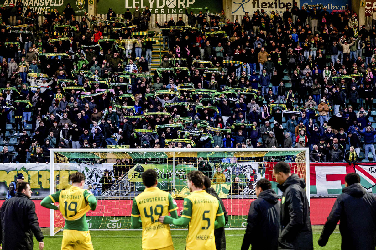 supporters of ADO Den Haag celebrate the victory