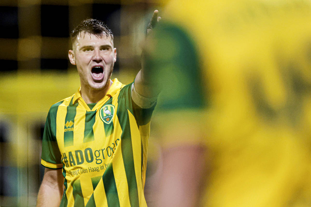 *Jari Vlak* of ADO Den Haag celebrates 5-1